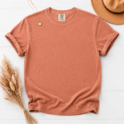 Comfort Colors® 1717 — Flat Lay with Props mockup in Terracotta