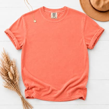 Comfort Colors® 1717 — Flat Lay with Props mockup in Bright Salmon