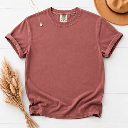 Comfort Colors® 1717 — Flat Lay with Props mockup in Brick
