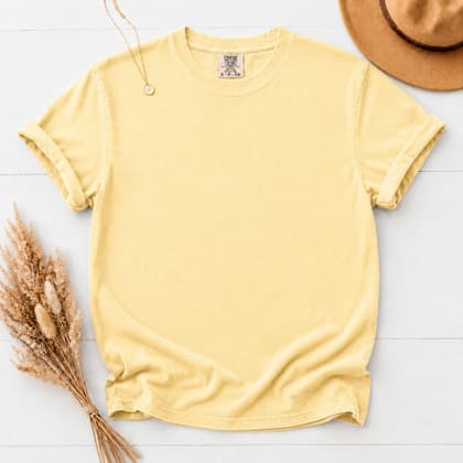 Comfort Colors® 1717 — Flat Lay with Props mockup in Banana