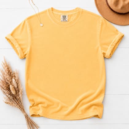 Comfort Colors® 1717 — Flat Lay with Props mockup in Citrus
