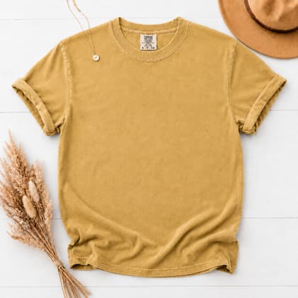 Comfort Colors® 1717 — Flat Lay with Props mockup in Mustard