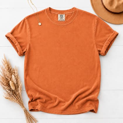 Comfort Colors® 1717 — Flat Lay with Props mockup in Burnt Orange