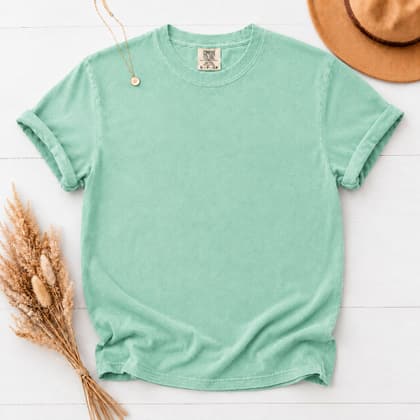 Comfort Colors® 1717 — Flat Lay with Props mockup in Island Reef