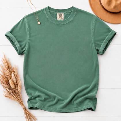Comfort Colors® 1717 — Flat Lay with Props mockup in Grass