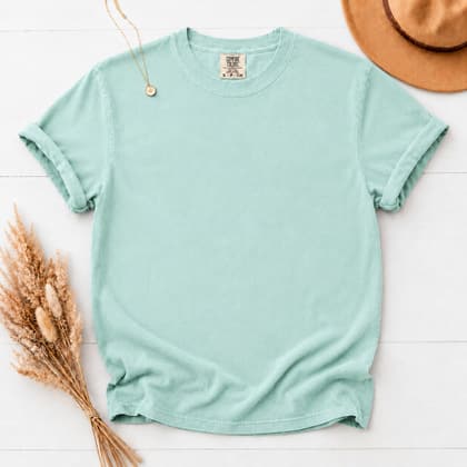 Comfort Colors® 1717 — Flat Lay with Props mockup in Chalky Mint