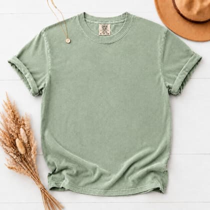 Comfort Colors® 1717 — Flat Lay with Props mockup in Light Green