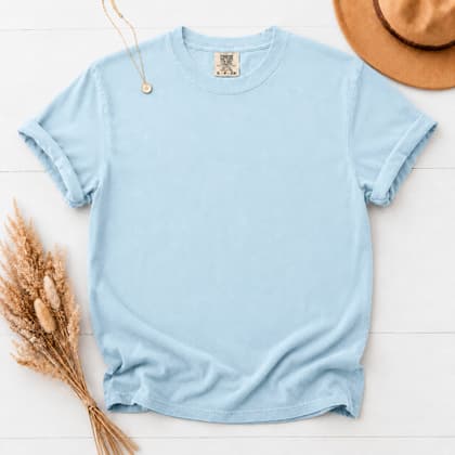Comfort Colors® 1717 — Flat Lay with Props mockup in Chambray