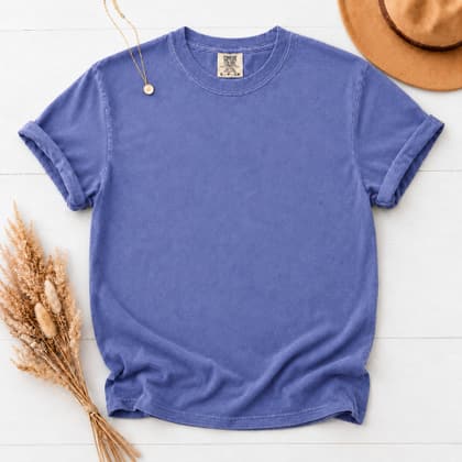 Comfort Colors® 1717 — Flat Lay with Props mockup in Periwinkle