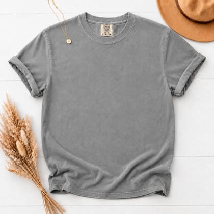 Comfort Colors® 1717 — Flat Lay with Props mockup in Granite