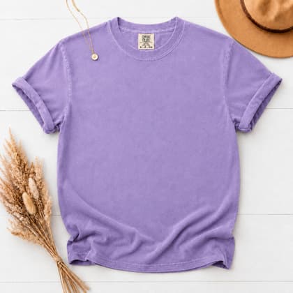 Comfort Colors® 1717 — Flat Lay with Props mockup in Violet