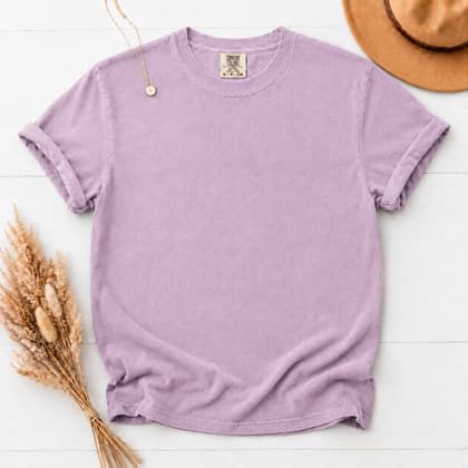 Comfort Colors® 1717 — Flat Lay with Props mockup in Orchid