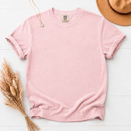 Comfort Colors® 1717 — Flat Lay with Props mockup in Blossom