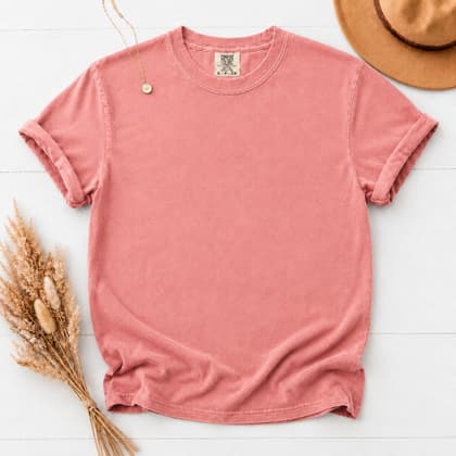Comfort Colors® 1717 — Flat Lay with Props mockup in Peony