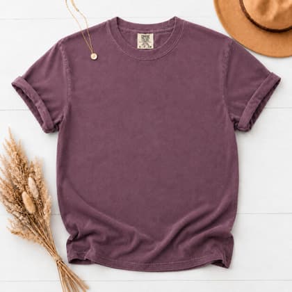 Comfort Colors® 1717 — Flat Lay with Props mockup in Berry