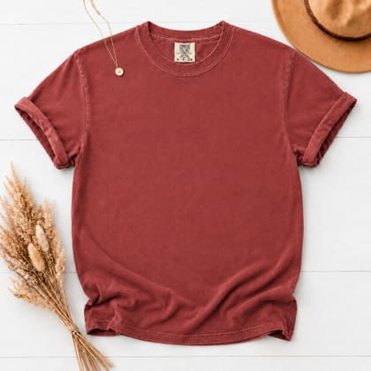 Comfort Colors® 1717 — Flat Lay with Props mockup in Chili