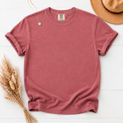 Comfort Colors® 1717 — Flat Lay with Props mockup in Crimson