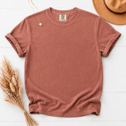 Comfort Colors® 1717 — Flat Lay with Props mockup in Cumin