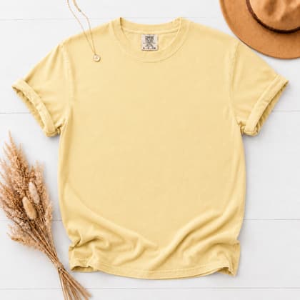 Comfort Colors® 1717 — Flat Lay with Props mockup in Butter