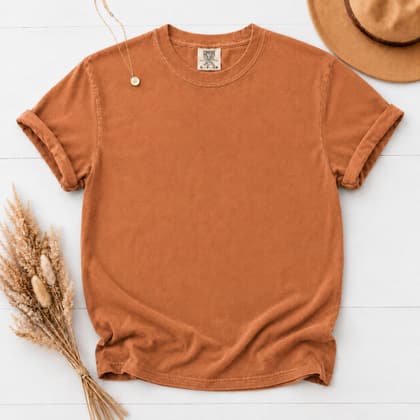 Comfort Colors® 1717 — Flat Lay with Props mockup in Yam