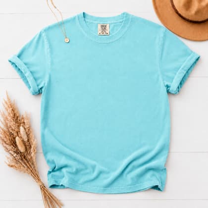 Comfort Colors® 1717 — Flat Lay with Props mockup in Lagoon Blue