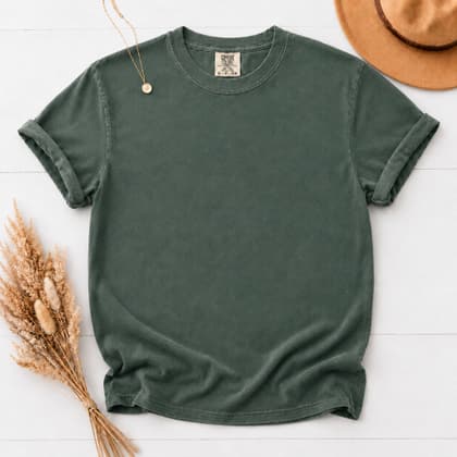 Comfort Colors® 1717 — Flat Lay with Props mockup in Blue Spruce