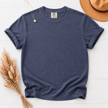 Comfort Colors® 1717 — Flat Lay with Props mockup in Denim