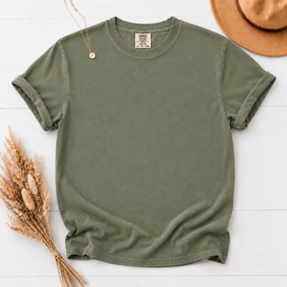 Comfort Colors® 1717 — Flat Lay with Props mockup in Sage