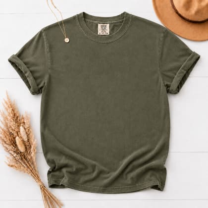 Comfort Colors® 1717 — Flat Lay with Props mockup in Hemp
