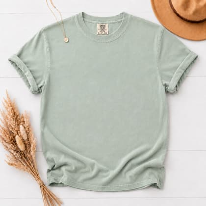 Comfort Colors® 1717 — Flat Lay with Props mockup in Bay