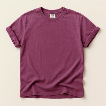 Comfort Colors® 1717 — Flat Lay on Cream mockup in Berry
