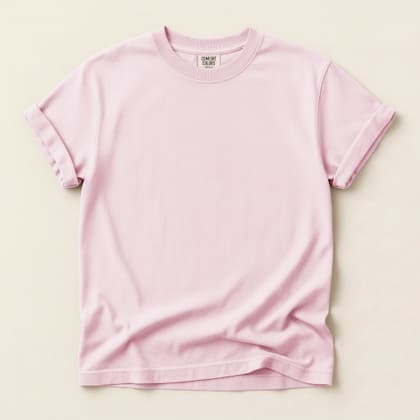Comfort Colors® 1717 — Flat Lay on Cream mockup in Blossom