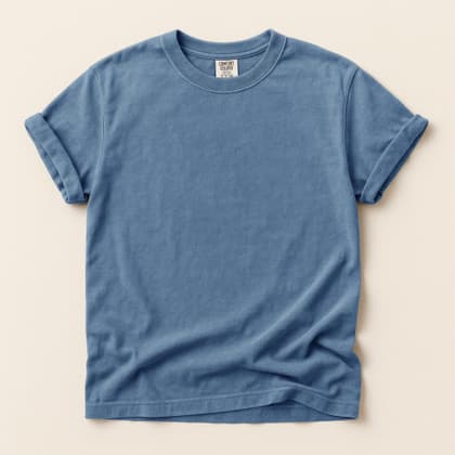 Comfort Colors® 1717 — Flat Lay on Cream mockup in Blue Jean