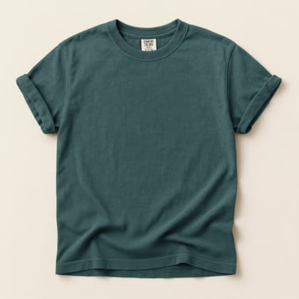 Comfort Colors® 1717 — Flat Lay on Cream mockup in Blue Spruce