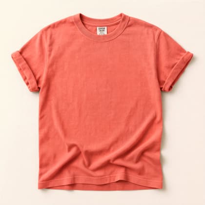 Comfort Colors® 1717 — Flat Lay on Cream mockup in Bright Salmon
