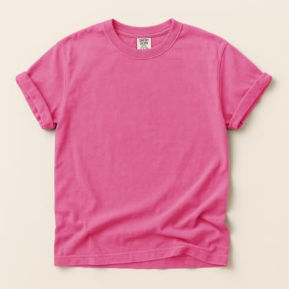 Comfort Colors® 1717 — Flat Lay on Cream mockup in Crunchberry