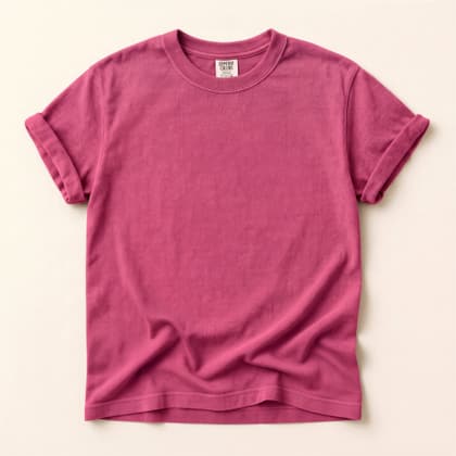 Comfort Colors® 1717 — Flat Lay on Cream mockup in Heliconia