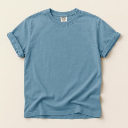 Comfort Colors® 1717 — Flat Lay on Cream mockup in Ice Blue