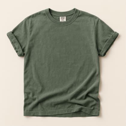 Comfort Colors® 1717 — Flat Lay on Cream mockup in Moss