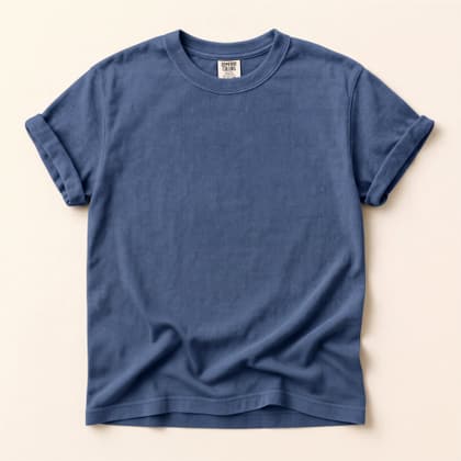 Comfort Colors® 1717 — Flat Lay on Cream mockup in Mystic Blue