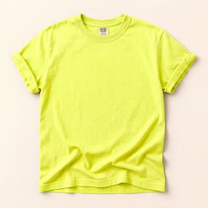 Comfort Colors® 1717 — Flat Lay on Cream mockup in Neon Lemon