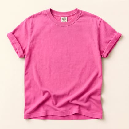 Comfort Colors® 1717 — Flat Lay on Cream mockup in Neon Pink