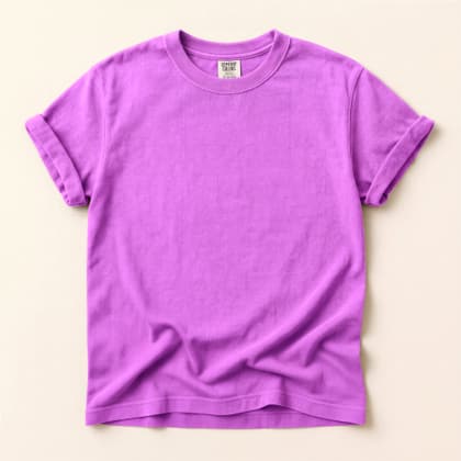 Comfort Colors® 1717 — Flat Lay on Cream mockup in Neon Violet