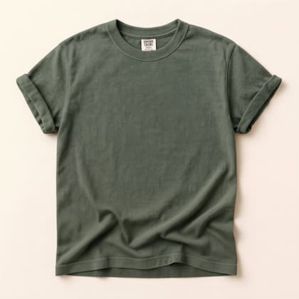Comfort Colors® 1717 — Flat Lay on Cream mockup in Sage