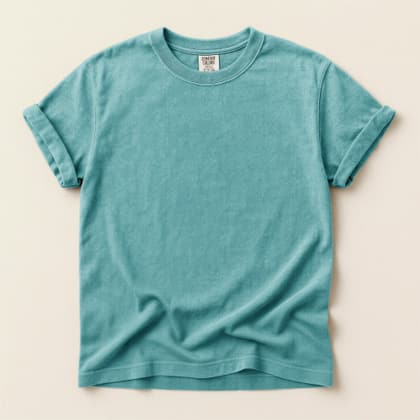 Comfort Colors® 1717 — Flat Lay on Cream mockup in Seafoam