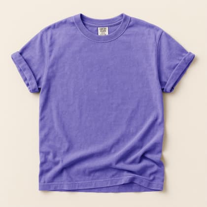 Comfort Colors® 1717 — Flat Lay on Cream mockup in Violet