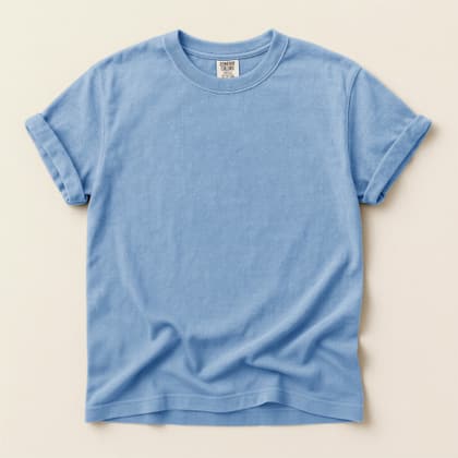 Comfort Colors® 1717 — Flat Lay on Cream mockup in Washed Denim