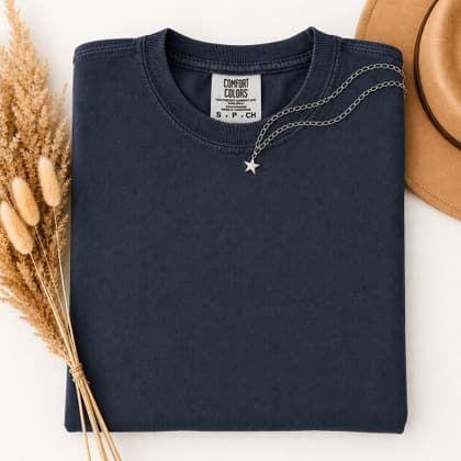Comfort Colors® 1717 — Folded with Props mockup in Navy