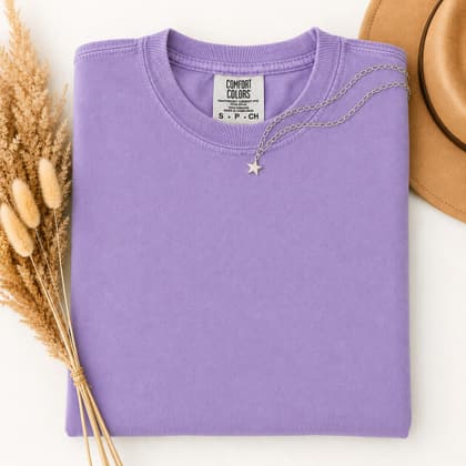 Comfort Colors® 1717 — Folded with Props mockup in Violet