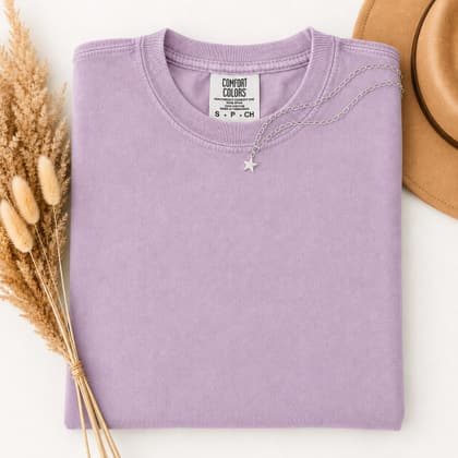 Comfort Colors® 1717 — Folded with Props mockup in Orchid